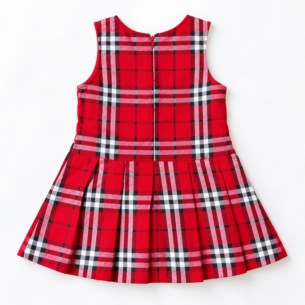 Little Girls Red Checkered Montessori Dress