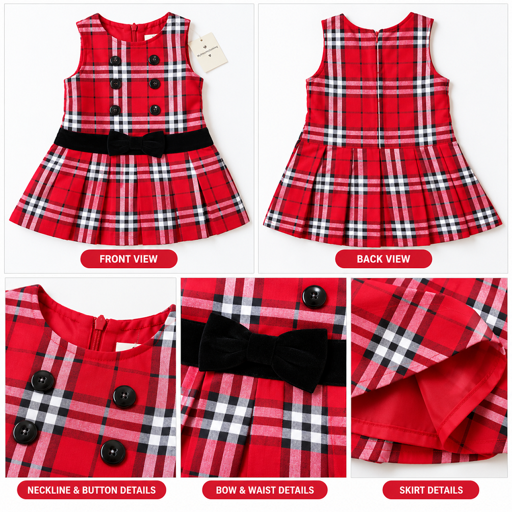 Little Girls Red Checkered Montessori Dress