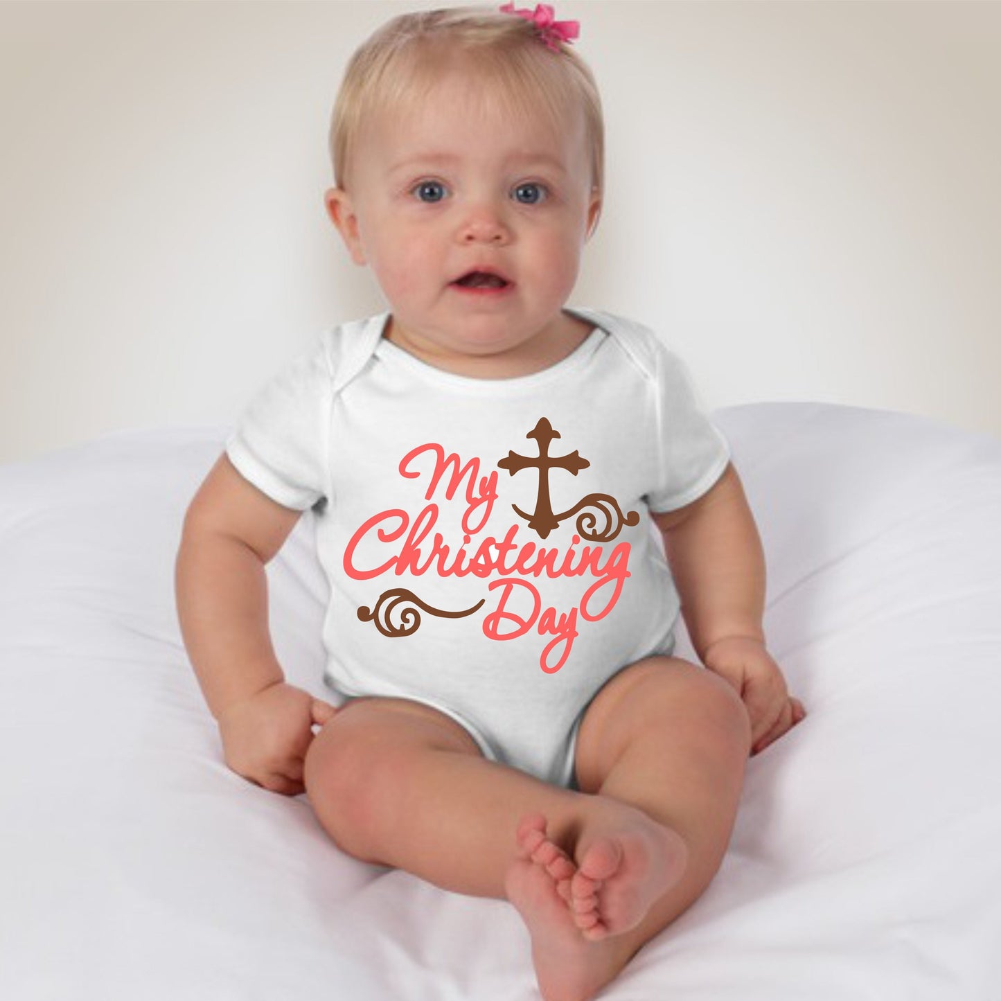 Baby Girl Christening Baptism Dedication Onesies - Pink Brown