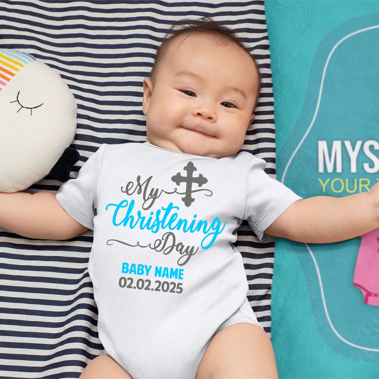 Baby Boy Christening Baptism Dedication Onesies - Custom Print Name and Date