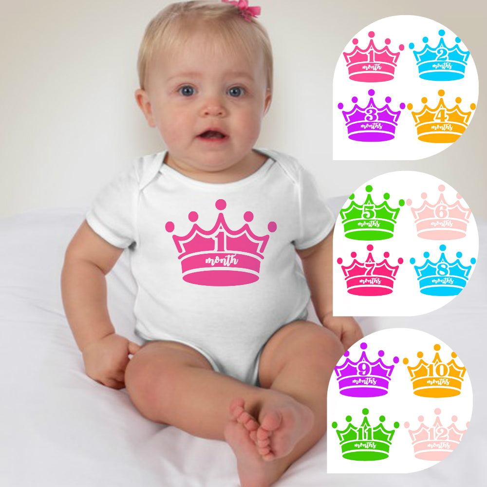 Baby Custom Monthly Onesies - Colorful Crowns - MYSTYLEMYCLOTHING