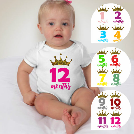 Baby Custom Monthly Onesies - Princess Crown Spectrum - MYSTYLEMYCLOTHING