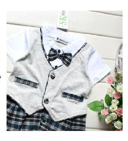 Baby Romper Button Down Vest Bow Tie Formal Tuxedo Romper - MYSTYLEMYCLOTHING