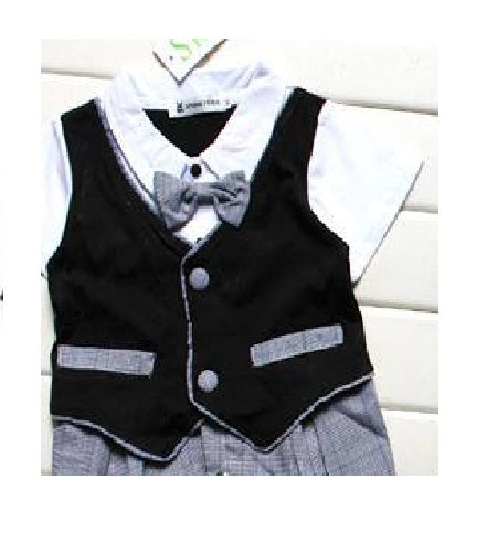 Baby Romper Button Down Vest Bow Tie Formal Tuxedo Romper - MYSTYLEMYCLOTHING