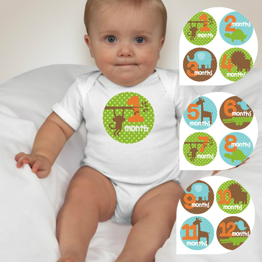 Baby Custom Monthly Onesies - Jungle Animals - MYSTYLEMYCLOTHING