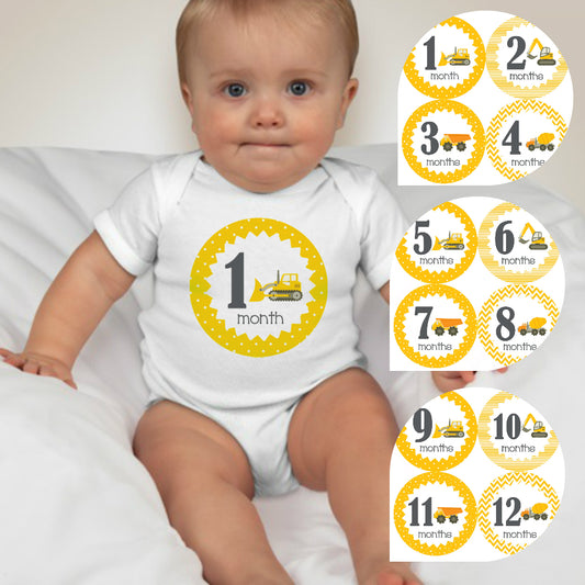 Baby Custom Monthly Onesies - Construction Trucks Y - MYSTYLEMYCLOTHING