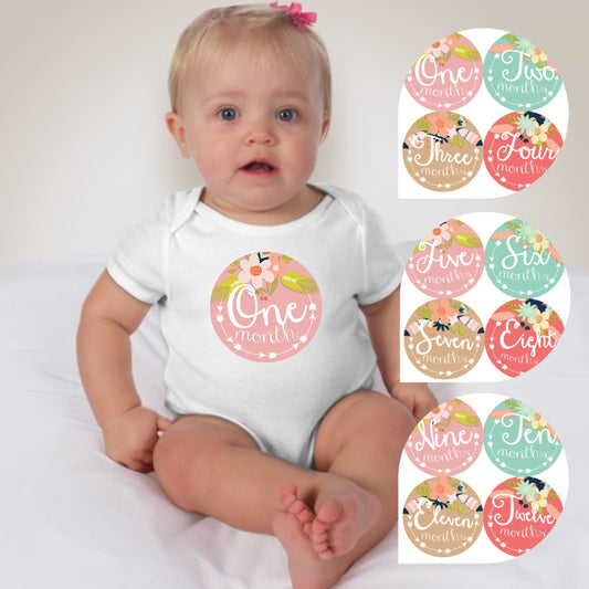 Baby Custom Monthly Onesies - Pastel Floral - MYSTYLEMYCLOTHING