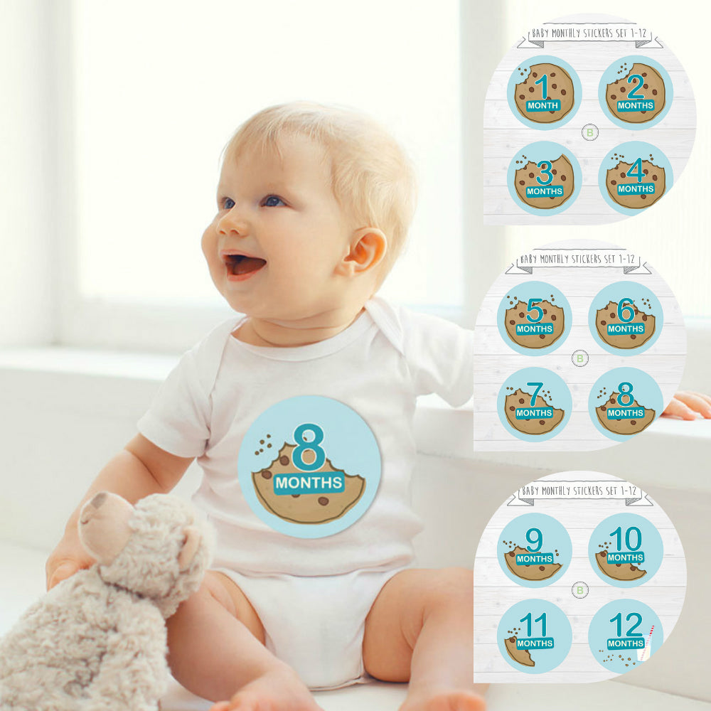Baby Custom Monthly Onesies - Cookies Blue - MYSTYLEMYCLOTHING