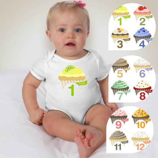 Baby Custom Monthly Onesies - Cupcakes - MYSTYLEMYCLOTHING