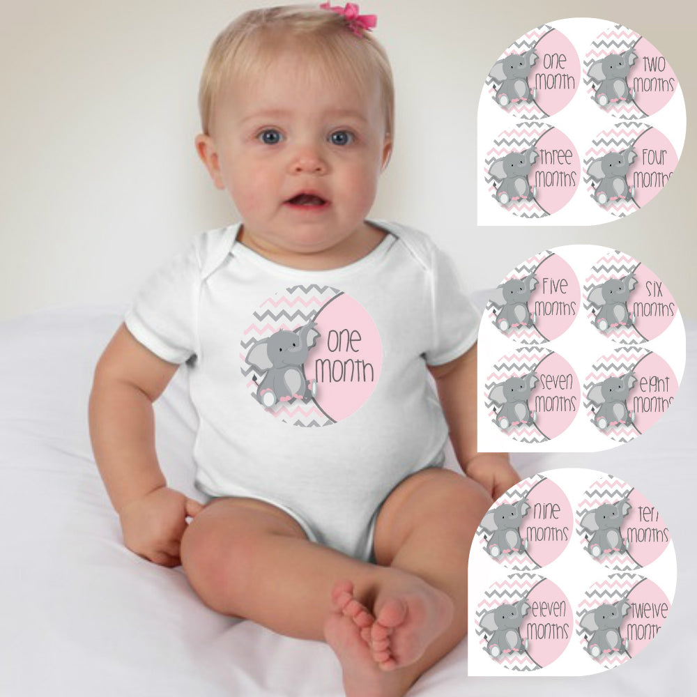 Baby Custom Monthly Onesies - Pink Elephants - MYSTYLEMYCLOTHING