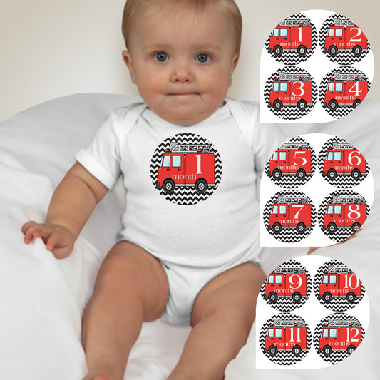 Baby Custom Monthly Onesies - Fire Truck - MYSTYLEMYCLOTHING