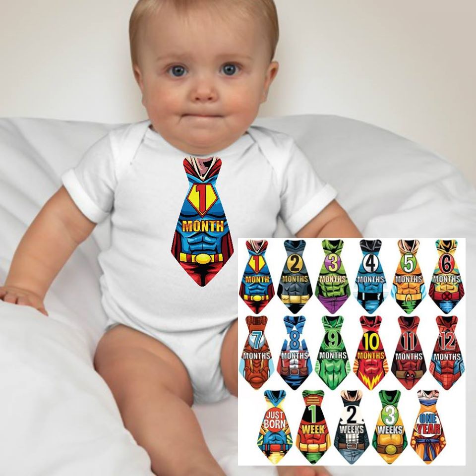 Baby Custom Monthly Onesies - Superhero 3D Necktie - MYSTYLEMYCLOTHING