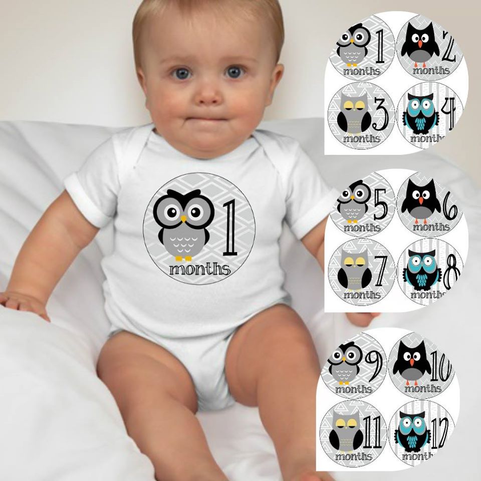 Baby Custom Monthly Onesies - Gray Owl - MYSTYLEMYCLOTHING