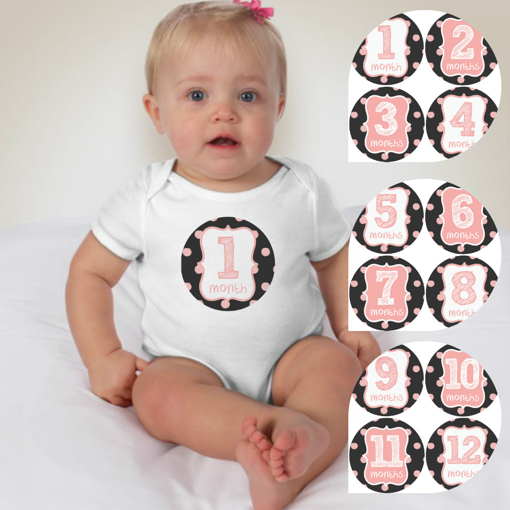 Baby Custom Monthly Onesies - Baby Pink and Polkas - MYSTYLEMYCLOTHING