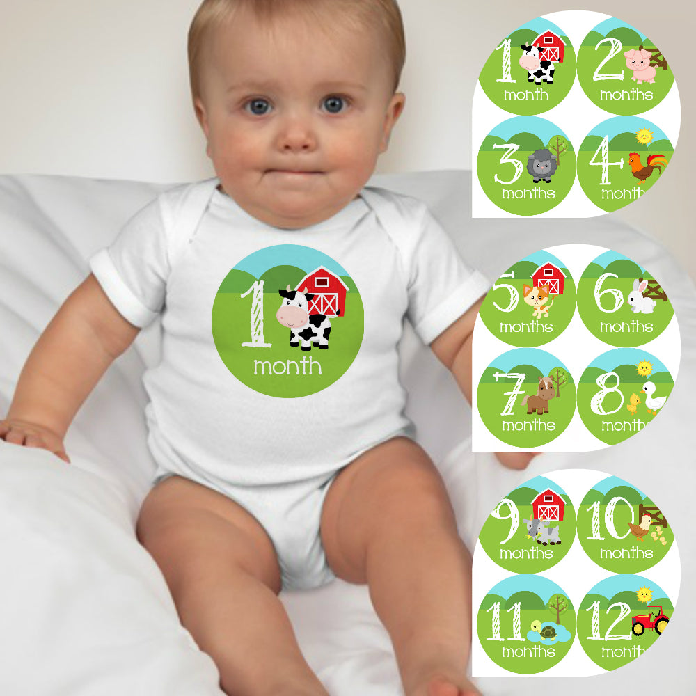 Baby Custom Monthly Onesies - Farm Animals - MYSTYLEMYCLOTHING