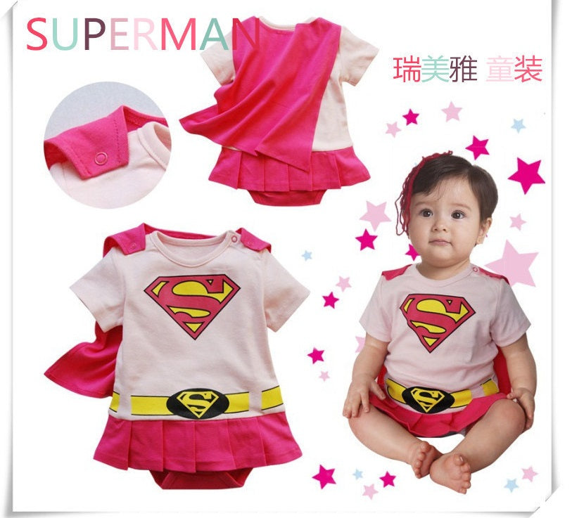 Baby Toddler Superhero Supergirl Romper with Cape - MYSTYLEMYCLOTHING