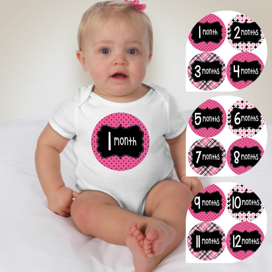 Baby Custom Monthly Onesies - Pink Black Patterns 3 - MYSTYLEMYCLOTHING