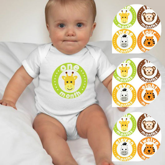 Baby Custom Monthly Onesies - Zoo Animals 5 - MYSTYLEMYCLOTHING