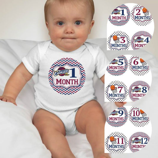 Baby Custom Monthly Onesies - Basketball Cavs - MYSTYLEMYCLOTHING