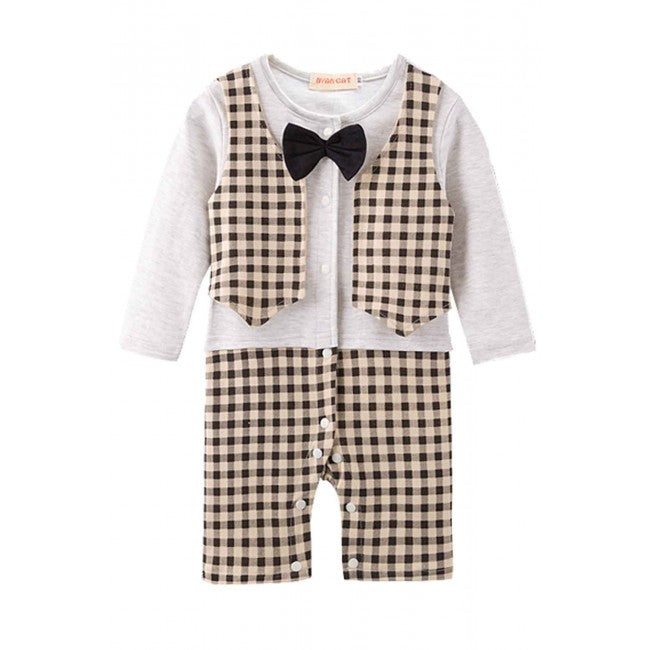Baby Romper Formal Bowtie Checks Vest Tuxedo Romper - MYSTYLEMYCLOTHING