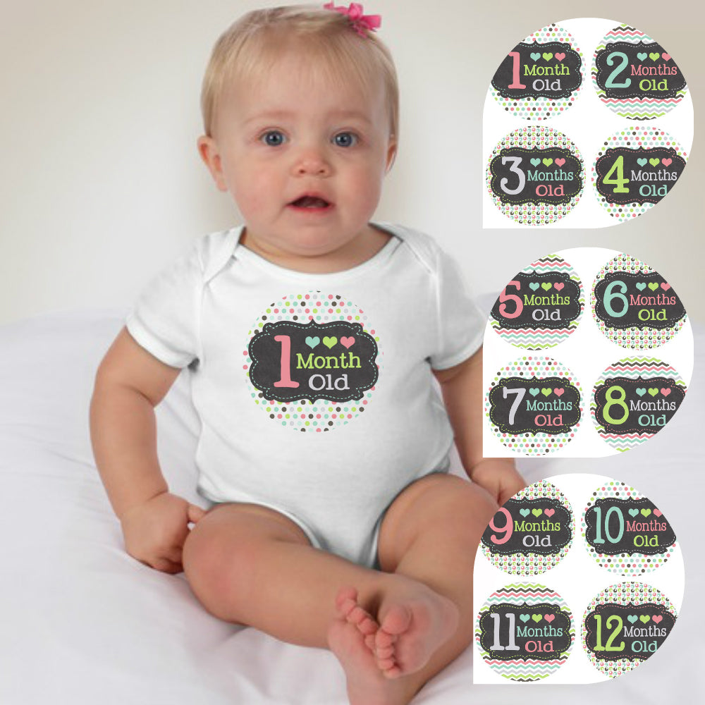 Baby Custom Monthly Onesies - Girls Pastel Hearts - MYSTYLEMYCLOTHING