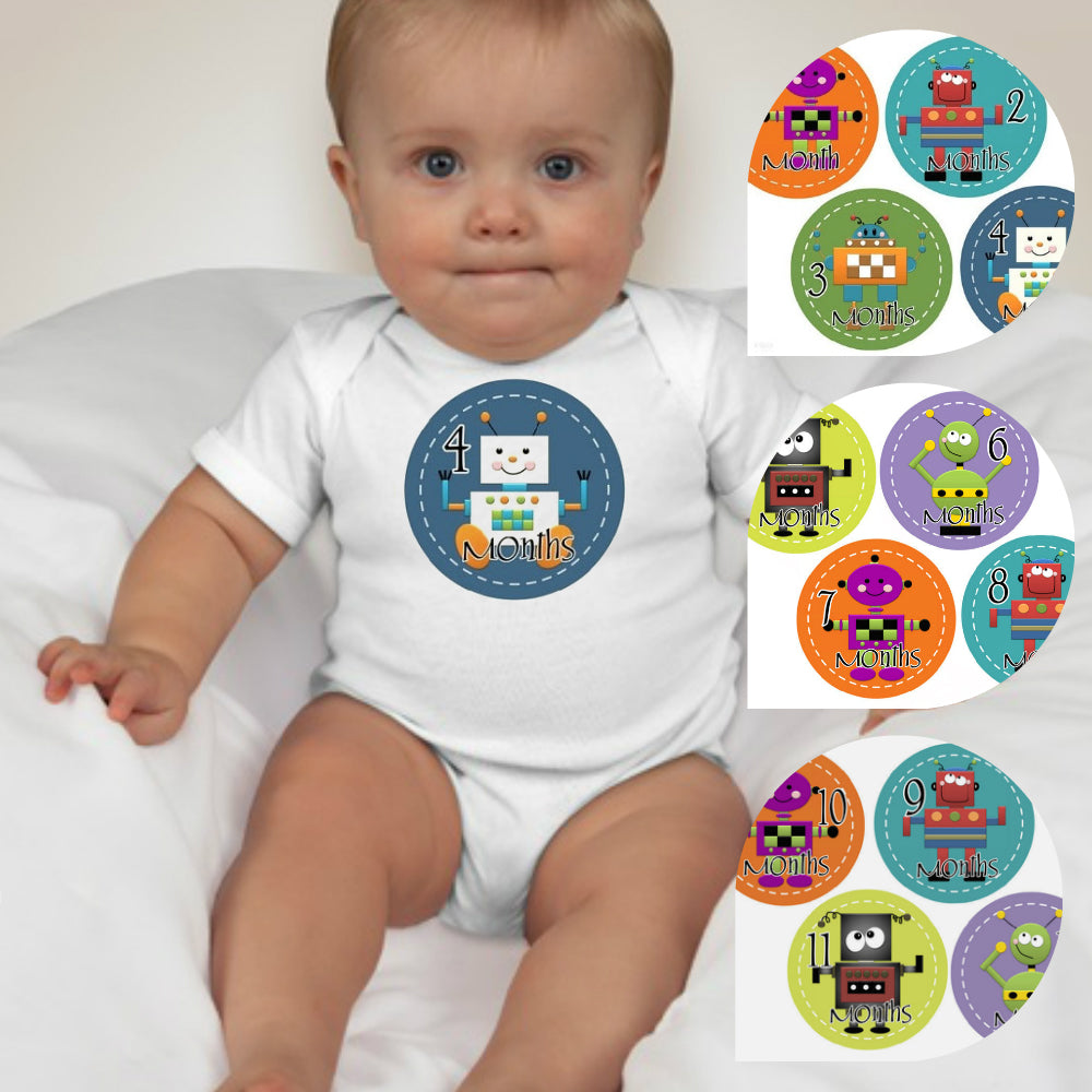 Baby Custom Monthly Onesies - Robots - MYSTYLEMYCLOTHING