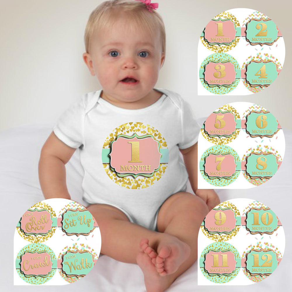 Baby Custom Monthly Onesies - Gold and Pinks - MYSTYLEMYCLOTHING