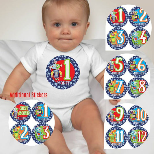 Baby Custom Monthly Onesies - Robots - MYSTYLEMYCLOTHING