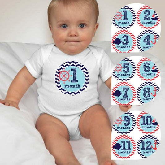 Baby Custom Monthly Onesies - Nautical Chevron - MYSTYLEMYCLOTHING