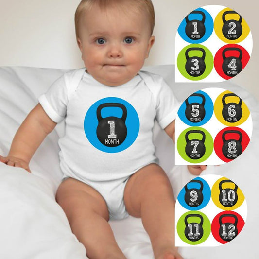 Baby Custom Monthly Onesies - Gym Weights - MYSTYLEMYCLOTHING