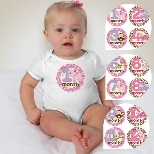 Baby Custom Monthly Onesies - Animals Pink - MYSTYLEMYCLOTHING