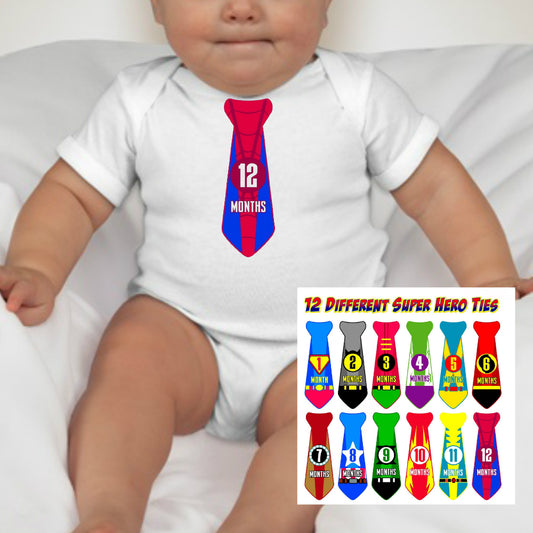 Baby Custom Monthly Onesies - Super Hero Neck ties I - MYSTYLEMYCLOTHING