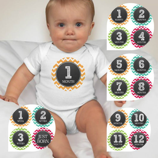 Baby Custom Monthly Onesies - Unisex Chevron - MYSTYLEMYCLOTHING