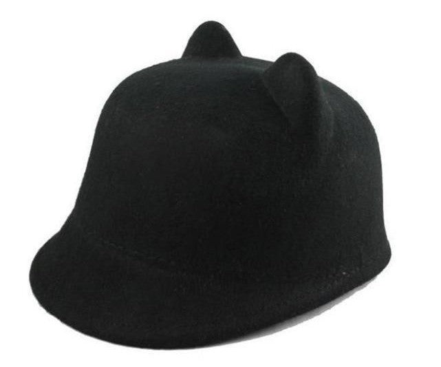 Wool Kitty Cat Ears Bowler Hat Derby Trilby Cap Girls Adult