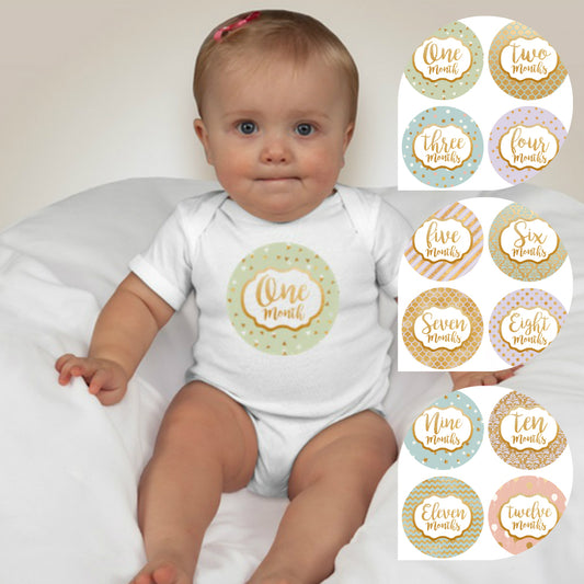 Baby Custom Monthly Onesies - Gold and Patterns - MYSTYLEMYCLOTHING