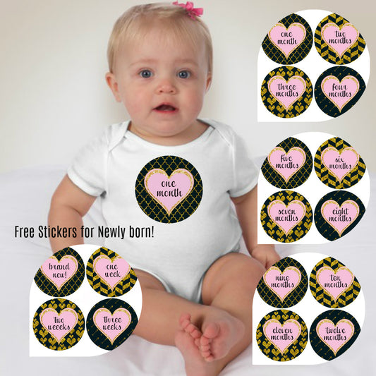 Baby Custom Monthly Onesies - Hearts - MYSTYLEMYCLOTHING