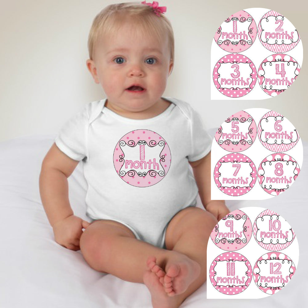 Baby Custom Monthly Onesies - Pink Curls - MYSTYLEMYCLOTHING