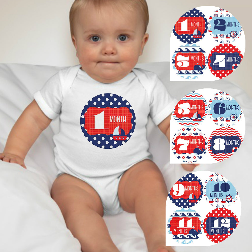 Baby Custom Monthly Onesies - Nautical Red - MYSTYLEMYCLOTHING