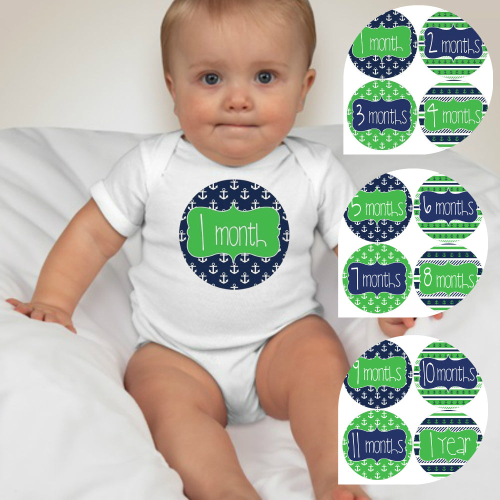 Baby Custom Monthly Onesies - Nautical BG - MYSTYLEMYCLOTHING