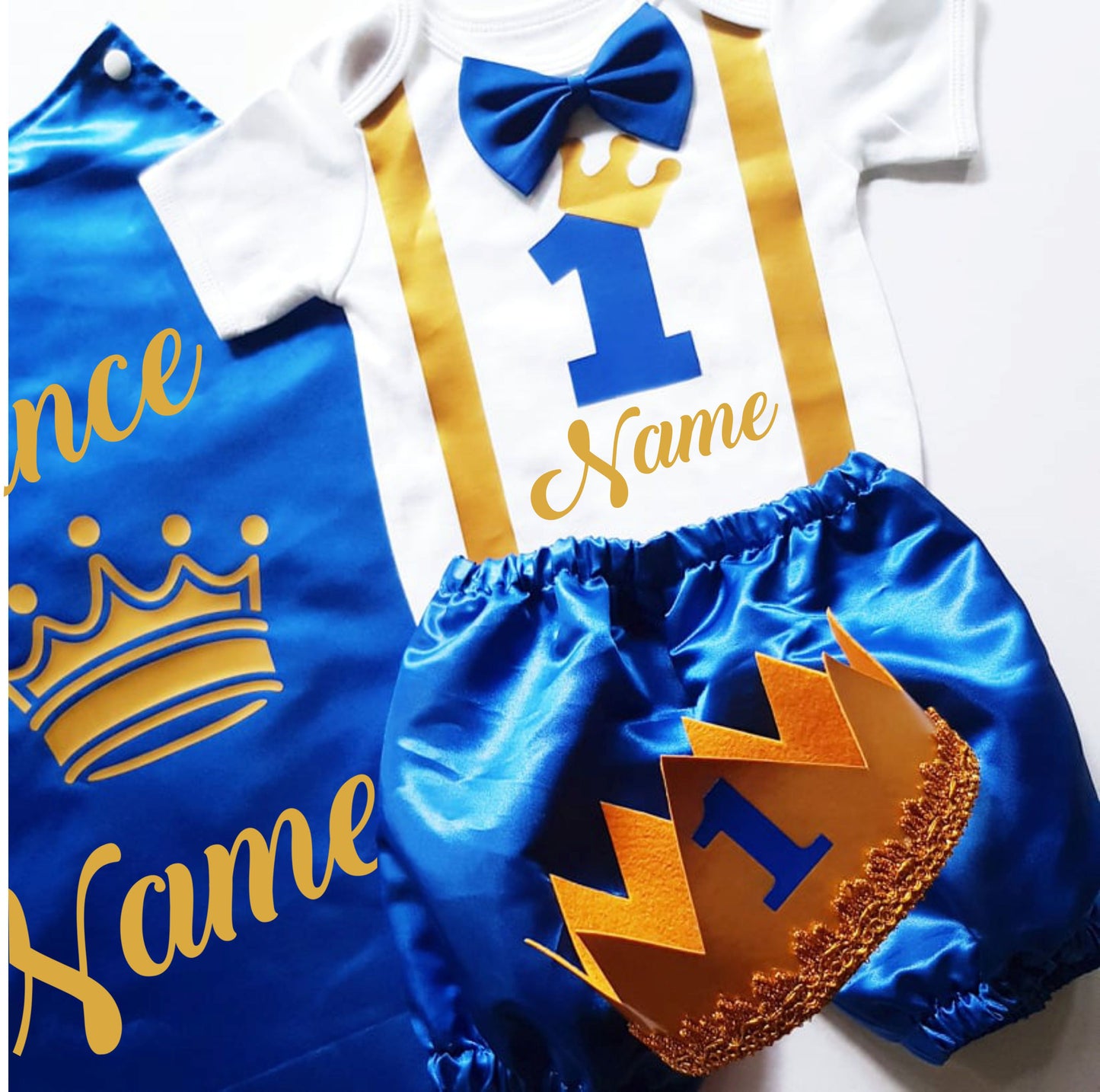 Baby Little Prince with Name Print Complete Set with Crown - Royal Blue - MYSTYLEMYCLOTHING