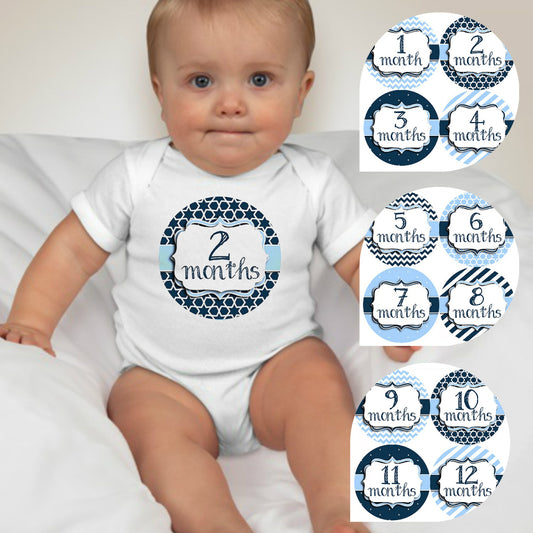 Baby Custom Monthly Onesies - Blue Pattern - MYSTYLEMYCLOTHING