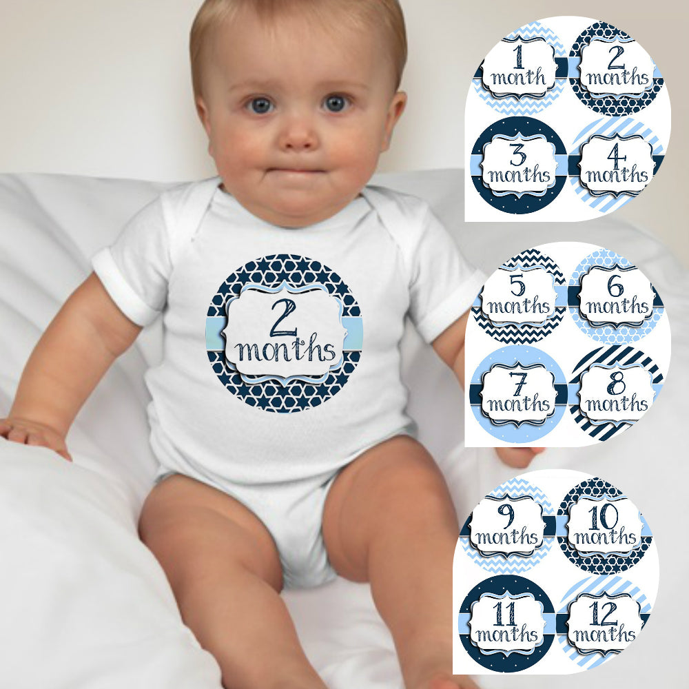 Baby Custom Monthly Onesies - Blue Patterns Banner - MYSTYLEMYCLOTHING