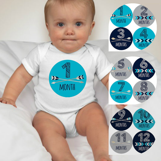 Baby Custom Monthly Onesies - Blue Arrow - MYSTYLEMYCLOTHING