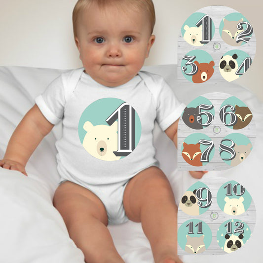 Baby Custom Monthly Onesies - Forest Animals II - MYSTYLEMYCLOTHING