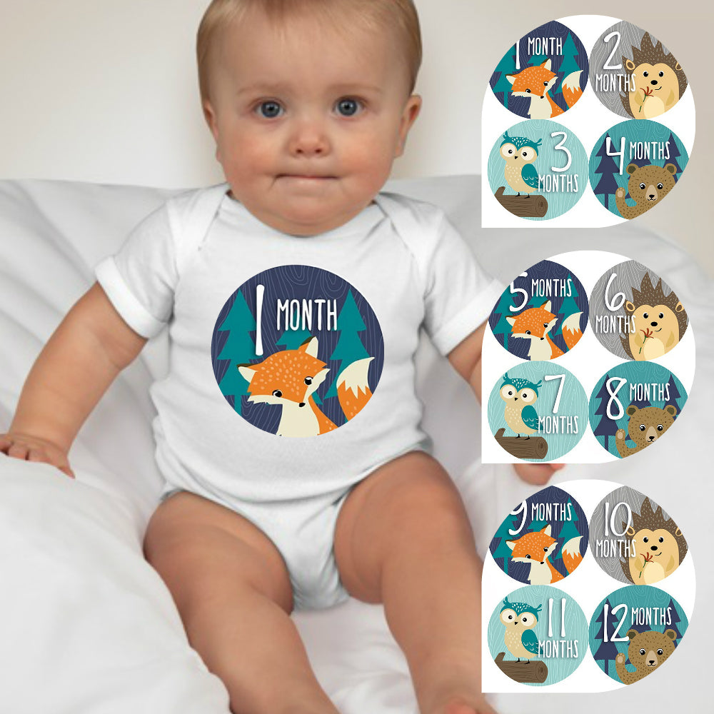 Baby Custom Monthly Onesies - Forest Animals III - MYSTYLEMYCLOTHING