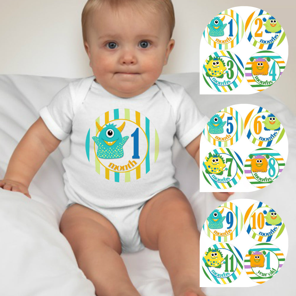 Baby Custom Monthly Onesies - Cute Monster - MYSTYLEMYCLOTHING