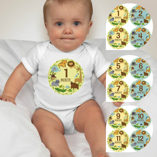 Baby Custom Monthly Onesies - Zoo Animal II - MYSTYLEMYCLOTHING