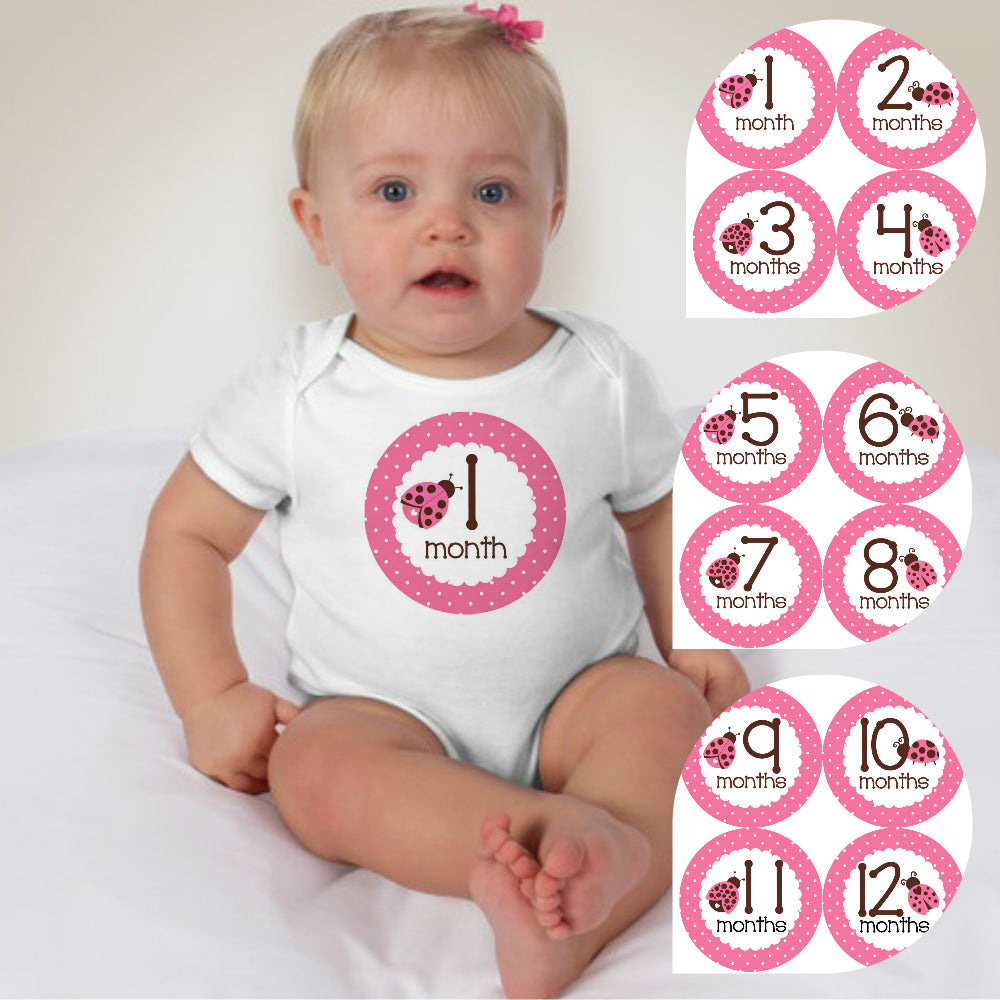 Baby Custom Monthly Onesies - Pink Bugs - MYSTYLEMYCLOTHING