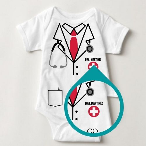 Baby Career Onesies - Doctor Scrub Suit Red Necktie with FREE Name Print - MYSTYLEMYCLOTHING
