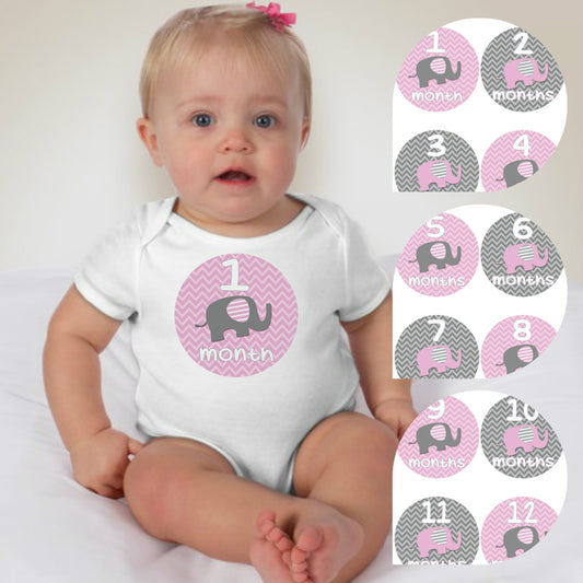 Baby Custom Monthly Onesies - Pink Elephant - MYSTYLEMYCLOTHING